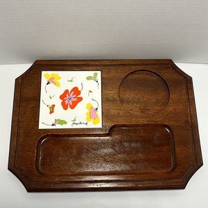 Georges Briard Wooden Cheese Charcuterie Board MCM Floral Tile VTG 9.5” X 13”